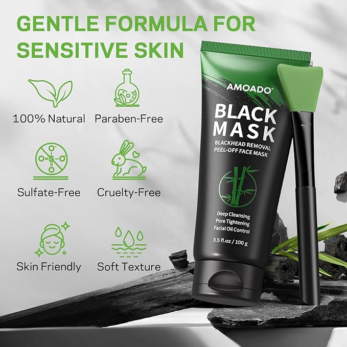 Blackhead Remover Mask, Charcoal Peel Off Face Mask Kit, (100g) Deep Pore Cleans,Oil Control, Blackheads Peel Off Black Mask for Men & Women – Includes Brush,Extractor Tool