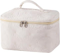 uekeboag White Shells Quilted Cotton Makeup Bag,Coquette Quilted Toiletry Bag for Women and Girls, Floral Coquette Organizer Bag, Aesthetic Travel Cosmetic Bags(White Shells Bag)