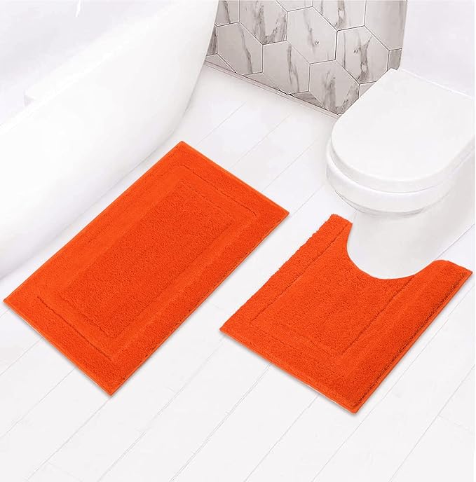 SHACOS Soft Fluffy Bathroom Rugs Set of 2 with U Shaped Toilet Contour Rug Non Slip Washable Absorbent Bath Rugs Bath Mats for Bathroom Floor (20"x24"+20"x32",Orange)
