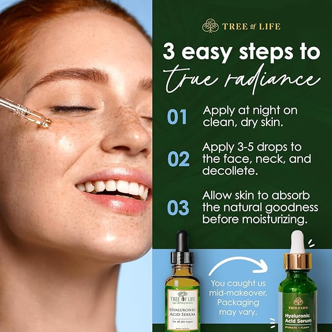 Tree of Life Beauty Hyaluronic Acid Serum, Skin Brightening Face Oil for Dark and Age Spots, Facial Serums for Dry and Sensitive Skin Care with Vitamin E for Soft Smooth Skin, 1 Fl Oz
