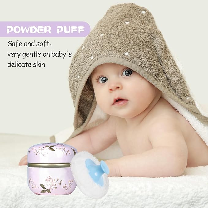 WEMEGA Body Powder Case with Powder Puff Powder Container Tea Box for Baby and Women Powder Puff and Powder Case for Travel (Rose1)