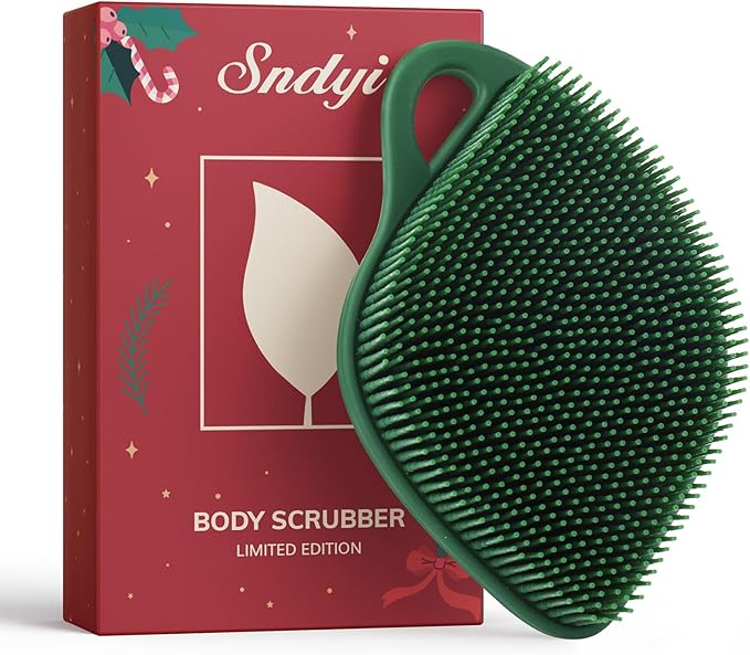 Sndyi Silicone Body Scrubber, Leaf-Shaped Shower Brush for Gentle Cleanse & Exfoliation, Soft Silicone Loofah Body Brush for Sensitive Skin, Romantic Gift for Her/Him, Evergreen