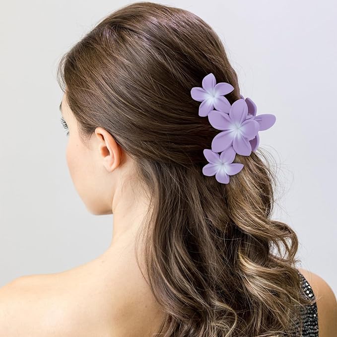 Hair Clip, 4PCS Flower Hair Claws for Women & Girls, Tropical Style, Strong Hold, Acrylic, Floral Theme, Hair Accessories for Thick Thin Hair, Party, Wedding, Beach, Versatile Use