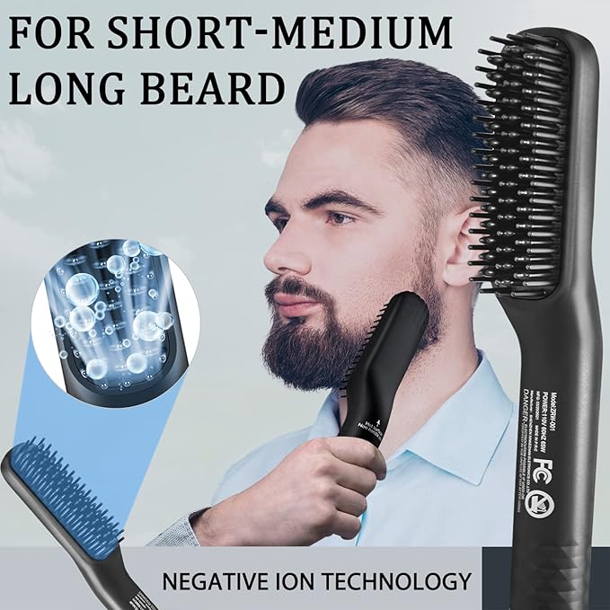 Beard Straightener for Men,Premium Heated Beard Brush Kit w/Dual Voltage Travel-Friendly,Auto Shut-Off,Anti-Scald Feature,Dual Action Hair Comb for All Beard Types,Grooming Gifts Set for Men Him