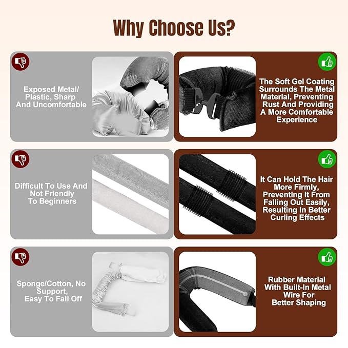 TULOBI 3 Pcs Heatless Curls Overnight - Upgraded Velvet Heatless Hair Curler with Velcro Fastener, Overnight Jumbo Blowout Rods, Hair Curlers to Sleep in for All Hair Types (Black)