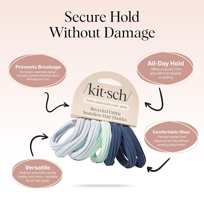 Kitsch Seamless Hair Ties No Damage - Stretchable Hair Bands for Strong All-Day Hold, Ponytail Holders | Hair Accessories for Girls | Ideal Gifts for Women - Garden Bouquet 8 Pcs