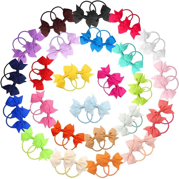 CÉLLOT Baby Hair Ties with Bows,50pcs 2inch Baby Hair Bows Durable Rubber Bands Ponytail Holders Toddler Essential Hair Accessories for Infants Baby Girls in Pairs