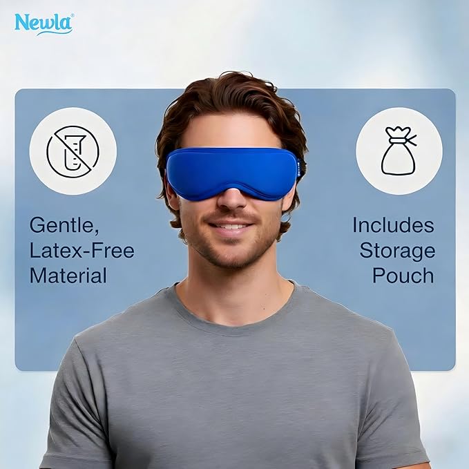 Cooling Gel Eye Mask for Puffy Eyes, Reusable Contoured Cold Eye Mask for Dark Circles, Eye Fatigue & Sinus Pressure, Soft Flexible Ice Pack with Adjustable Strap, Blue