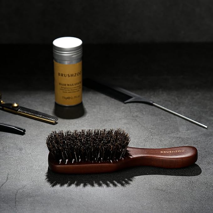Beard Brush for Men Smooths Softens Beard and Exfoliates Skin and Scalp, 100% Boar Bristle Hair Brush for Beard & Short Hair Detangle add Natural Shine