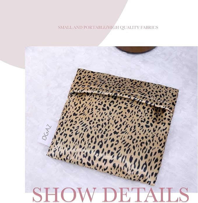 DGAZ Sanitary Napkin Storage Bag, Period Bag for Teen Aged Girls, Portable Period Bag for Panty Liners/Menstrual Cup/Small Tampons，Mini Makeup Bag for Purse(Leopard C)