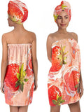 Women’s Strawberry Print Bath Towel and Hair Wrap Set, Soft Absorbent Microfiber Shower Body Wrap with Elastic Closure, Quick-Dry Lightweight Spa Towel Ensemble for Home, Gym & Travel (Strawberry 3)