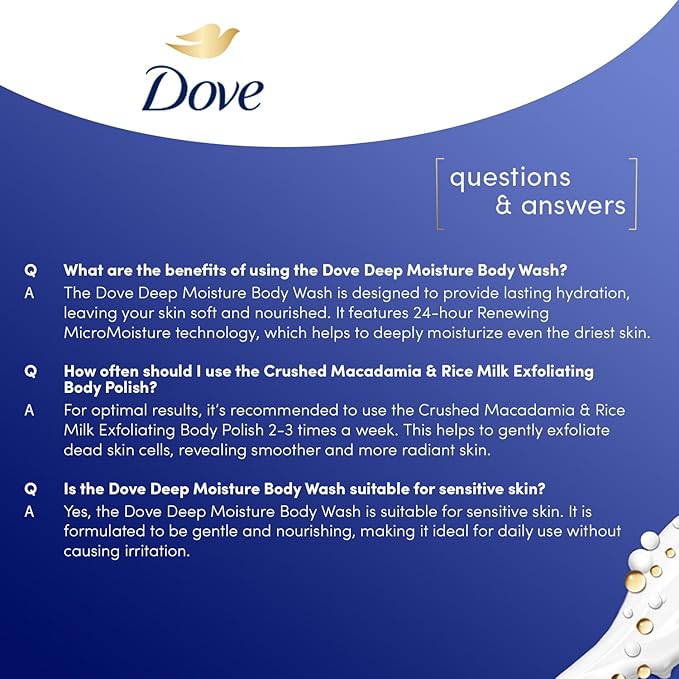 Dove Nourishing Care Gift Set – Deep Moisture Body Wash + Crushed Macadamia & Rice Milk Exfoliating Body Polish (2 Piece Set)