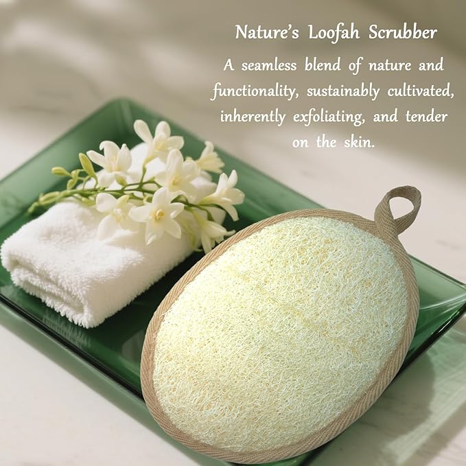 Natural Shower Loofah for Sensitive & All Skin Types, Made with Biodegradable Egyptian Luffa, Gentle Exfoliating Bath Sponge for Women & Men, Large 2 Pack Body Scrubber for Smoother Skin