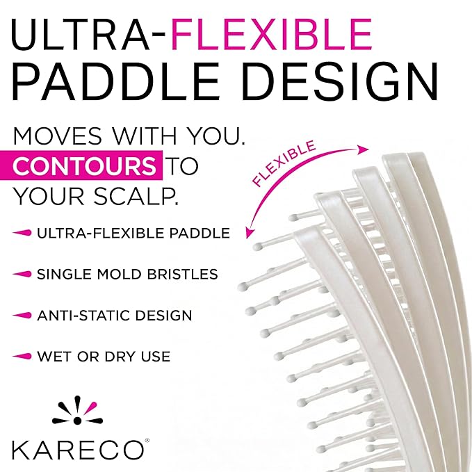 Premium Tangle Buster Brush – Soft Nylon Travel-Friendly Bristles – Long Durable Rubber Handle – Ideal for Wet and Dry Hair & Easy Grooming, Pearl Color