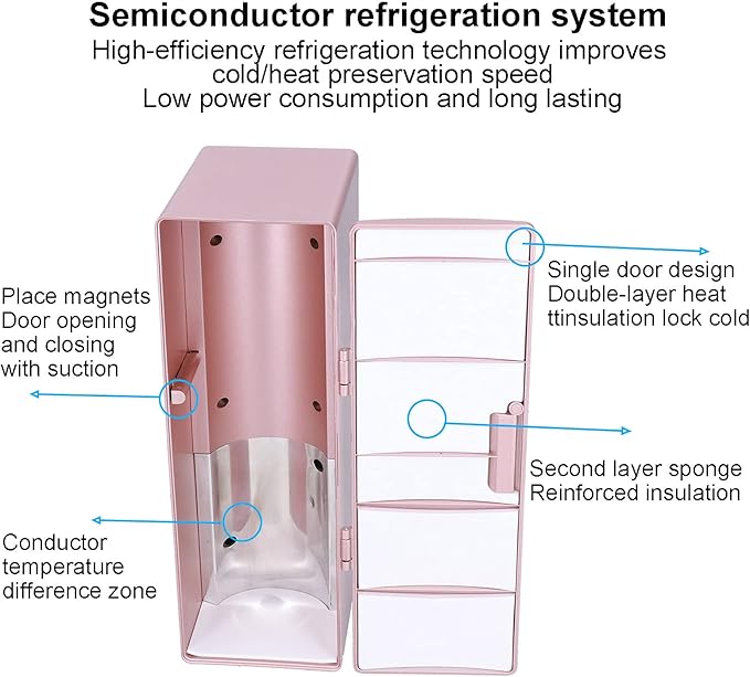 Topyond Mini Refrigerator 12 x 8.5 x 25cm, Small Fridge, Compact Mini Fridge for Bedroom, USB Portable Heat Preservation and Cold Storage Dual Use Refrigerator for Home Bedroom Car