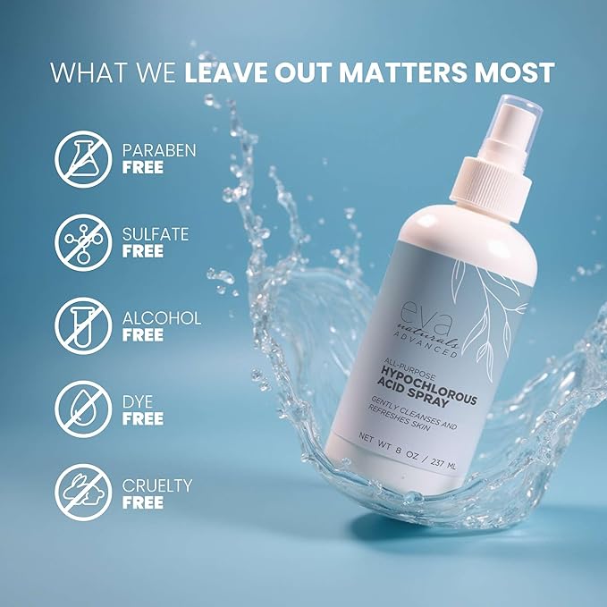 Hypochlorous Acid Spray for Face & Body, HOCl Facial Cleanser Mist with Electrolyzed Water, Daily Toner Formula for Sensitive & All Skin Types, Helps Reduce Redness, Irritation, Breakouts