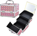 Makeup Case with Lighted Mirror Travel Makeup Organizer Box Portable Lockable 2 Trays Cosmetic Train Case with LED Mirror for Girls Make up Nail Kits Sewing Vanity Storage Case, Shiny Pink