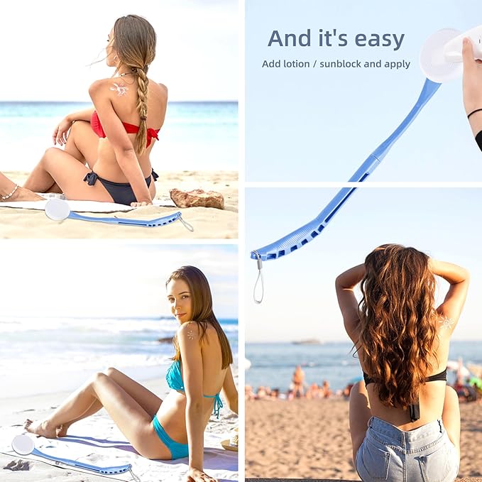 Lotion Applicator for Back, 20.5” Back Lotion Applicator, Back Lotion Applicators for Your Back, Easy Reach and Washable, Back Self Tanner Applicator（Deep Blue）
