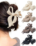 Mesovor 4 pack Cute Bow Claw Clip for Women, Nonslip Large Matte Strong Hold Bows Hair Clips for Thin and Thick Hair | Chic Hair Styling Accessories (4.1" Light Khaki, Dark Khaki, Brown, Black)