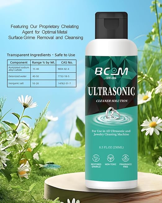 Ultrasonic Jewelry Cleaner Solution, Jewelry Cleaner Great for Use in All Ultrasound Machines, Eyeglass and Rings, Effective Cleaning Solution for Gold, Silver, Platinum, Diamonds, and Watch (8.5 oz)