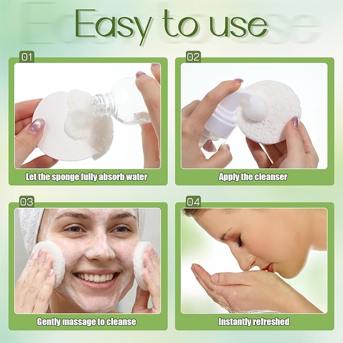 300 Count Compressed Facial Sponges, Natural Cellulose Face Sponges for Cleansing, Disposable Spa Sponge for Face Cleansing, Exfoliating, Makeup Removal(White)