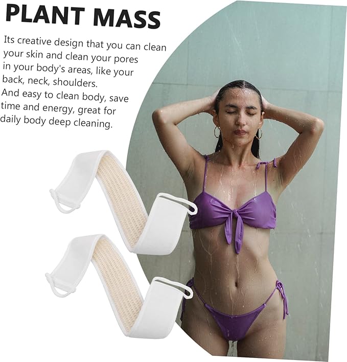 PartyKindom 2pcs Exfoliating Wash Strap for Body Cleansing and Back Scrubbing Long Reach Bath Accessory White