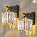 Modern Wall Sconce Set of Two Indoor Wall Lamp Black Gold Wall Sconces Crystal Wall Light Bathroom Vanity Light Fixtures Wall Mounted Room Sconce Wall Lighting