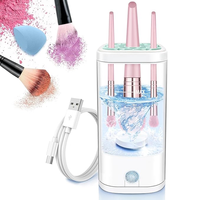 Electric Makeup Brush Cleaner Machine With Makeup Brush Holder Portable, Automatic Cleaner for Makeup Brushes and Sponges (Transparent)