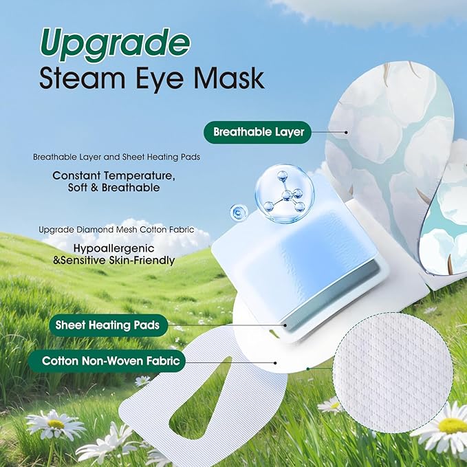 60 Pack Steam Eye Masks Disposable for Dry Eyes, Heated Eye Mask Warm Compress for Eyes, Relaxation Mothers Day Gifts Self Care for Women, Spa Travel Essentials - Lavender, Unscented, Chamomile, Rose