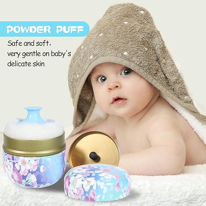 WEMEGA Body Powder Case with Powder Puff Powder Container Tea Box for Baby and Women Powder Puff and Powder Case for Travel (Flower Blooming1)