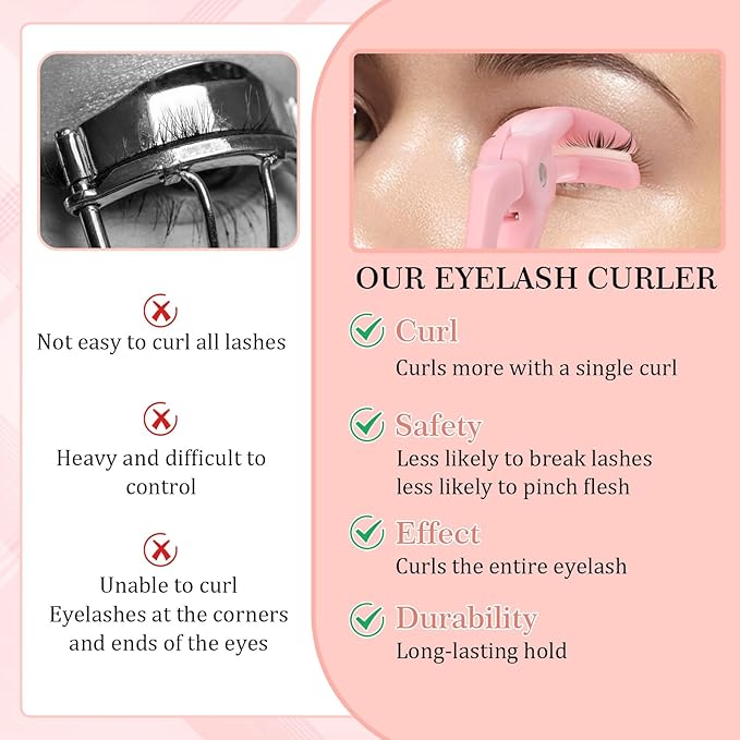 2 Style Eyelash Curlers, Plastic Eyelash Curler, Premium Cute Small Eye Lash Curler for No Pinching or Pulling Lash, Professional Makeup Tool for Eyelashes for Long Lasting (Pink)