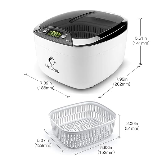 Life Basis Ultrasonic Jewelry Cleaner Ultrasonic Cleaning Machine 850ml (28 Ounces) LCD Screen with 5 Digital Timer Watch Stand CD Holder for Ring Jewelry CD DVD Watches Glasses Makeup Brush