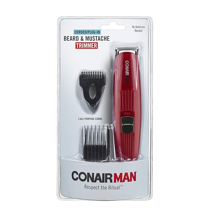 ConairMAN Beard Trimmer for Men Includes Nose and Ear Hair Trimmer and 5-Position Comb Attachment, 4 Piece Men's Grooming Kit, Corded (Pack of 4)