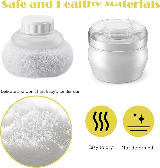 Sibba Storage Body Powder Container, 3.15 Inch Powder Puff with Container, Fluffy Body After-Bath Powder Case, Baby Care Talcum Powder Puff Box with Hand Holder