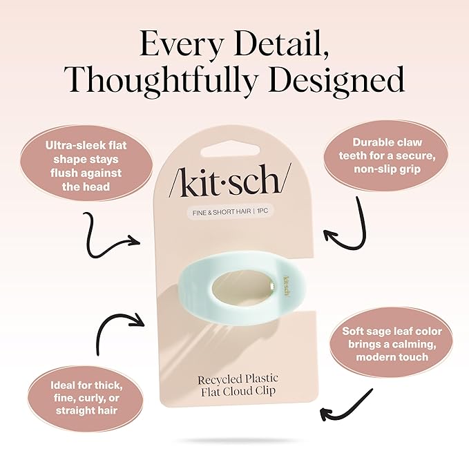 Kitsch Small Flat Claw Clips for Women - Stylish Flat Hair Clips, Strong Hold for Thick & Fine Hair | Non-Slip for Secure, Comfortable All-Day Wear | Ideal Gifts for Women - Sage Leaf