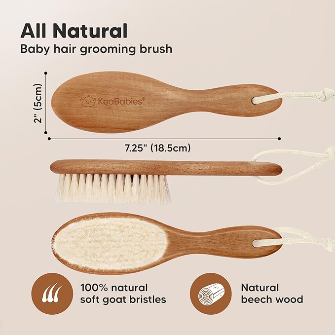 Wooden Baby Hair Brush - Cradle Cap Baby Brush with Soft Goat Bristles, Perfect Gentle Scalp Newborn Comb for Infant, Girls, Boys, Bath Essentials (Dark Walnut, Regular)