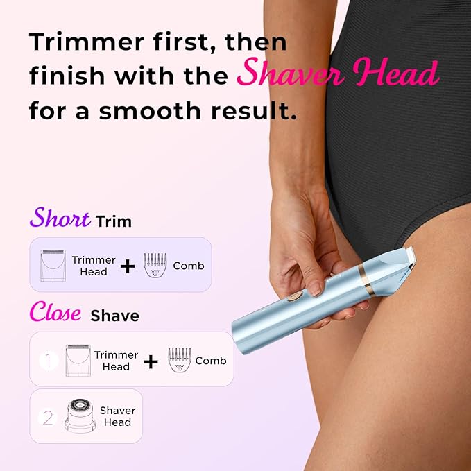 Bikini Trimmer for Women Pubic Hair: 2 in 1 Electric Razors for Women - Rechargeable Electric Shaver - IPX7 Waterproof Lady Shaver for Travel & Shower Use in Summer (Blue)