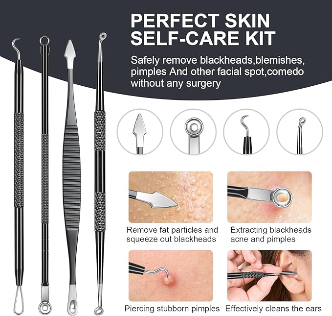 Pimple Popper Tool kit Blackhead Remover Comedone Extractor Kit with Box for Easily Remove blackheads, Acne, Blemishes, Whiteheads, pimples and Papules from the face and Bonus Gift -11pcs
