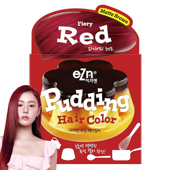 eZn Pudding Hair Dye for Sensitive Scalps – (Fiery Red) | No-Drip, Ammonia-Free, Long-Lasting Semi-Permanent Hair Color with Keratin for Gentle Gray Coverage at Home