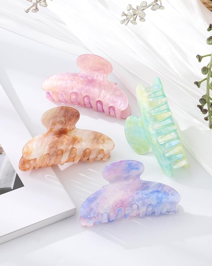 4Pcs Large Acrylic Clips - Big Non-Slip Banana Barrettes for Thick Hair, Strong Hold Jaw Clips for Women Girls