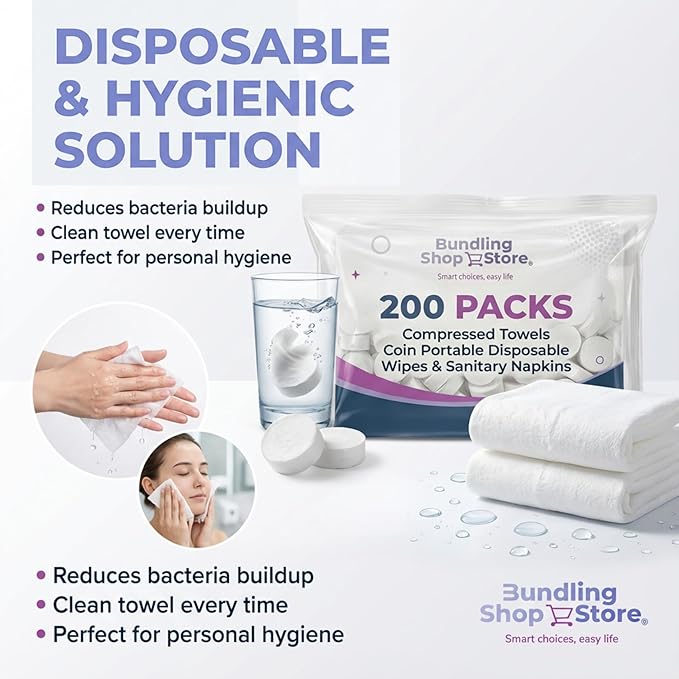 Compressed Towels Coin|Portable Disposable Wipes & Napkins Suitable for Travel, Camping, Hotels, Hygienic Compact Towels for On-the-Go, Bulk Value 200 Packs