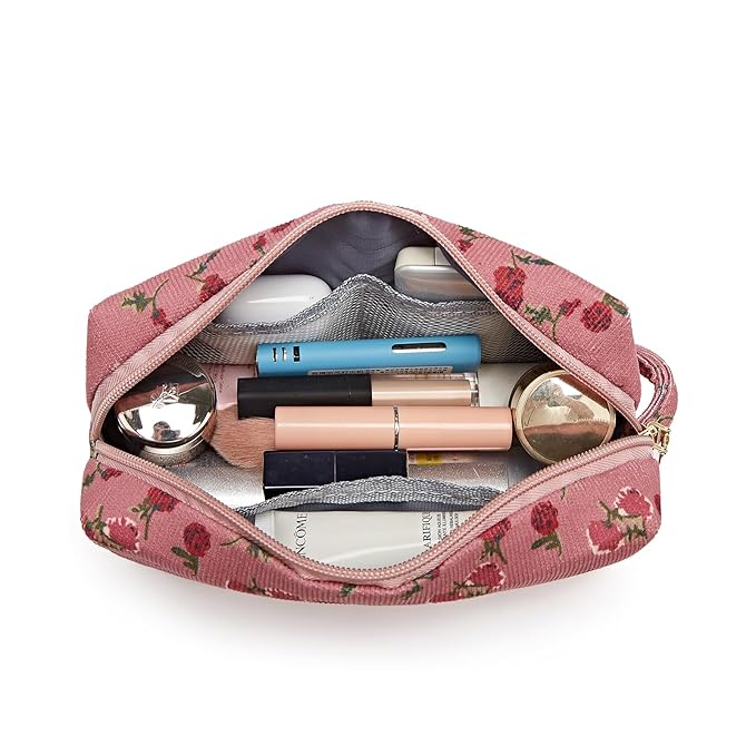 Small Corduroy Makeup Bag for Women Portable Cosmetic Bag Travel Makeup Pouch Small Corduroy Toiletry Bag with Zipper for Purse