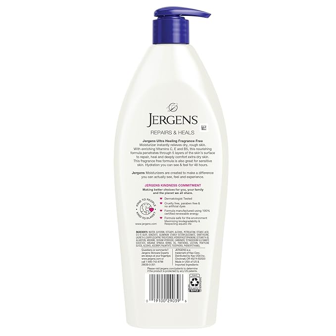Jergens Ultra Healing Dry Skin Lotion,Hand and Body Moisturizer for Quick Absorption into Extra Dry Skin with Hydralucence Blend,Vitamins C,E and B5,White,21 oz,(Pack of 2)