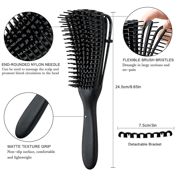 2 Pieces Detangling Brush for Afro America/African Hair Textured 3a to 4c Kinky Wavy/Curly/Coily/Wet/Dry/Oil/Thick/Long Hair, Knots Detangler Easy to Clean (Black, Green)