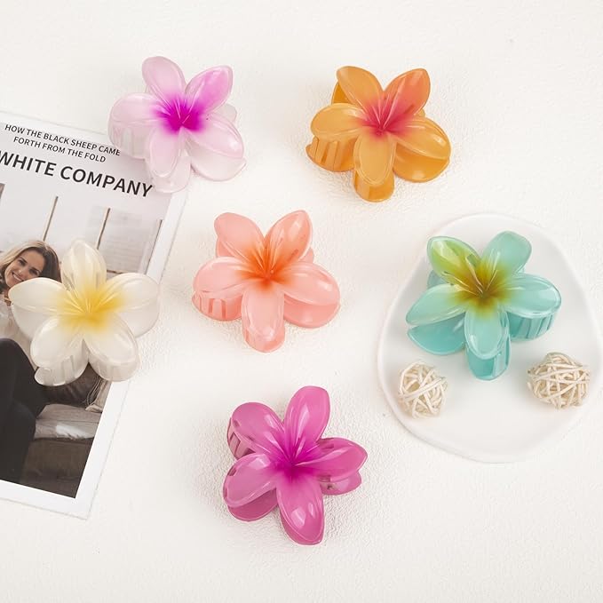 6 Pcs Flower Hair Claw Clips for Women Girls, Hawaiian Hibiscus Flower Hair Clips, Cute Vacation Beach Hair Accessories