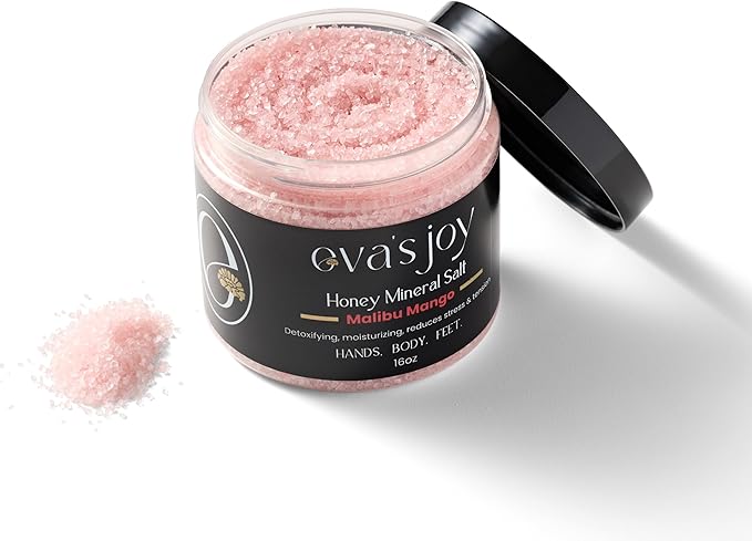 Eva's Joy Malibu Mango Mineral Bath and Foot Soak, Made With Epsom Salt Crystals, Oil-Free, Exfoliating & Nourishing, Refreshing Tropical Scent, Cleanses & Hydrates Skin, 16 oz