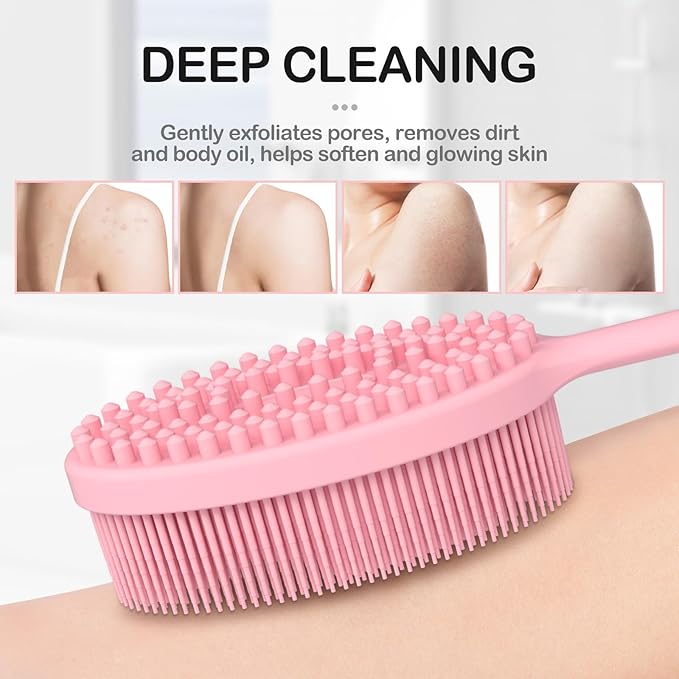MateeyLife Silicone Body Scrubber Exfoliator With Handle, Gentle Back Scrubber for Shower, Bath Brush, Loofah Body Scrubber
