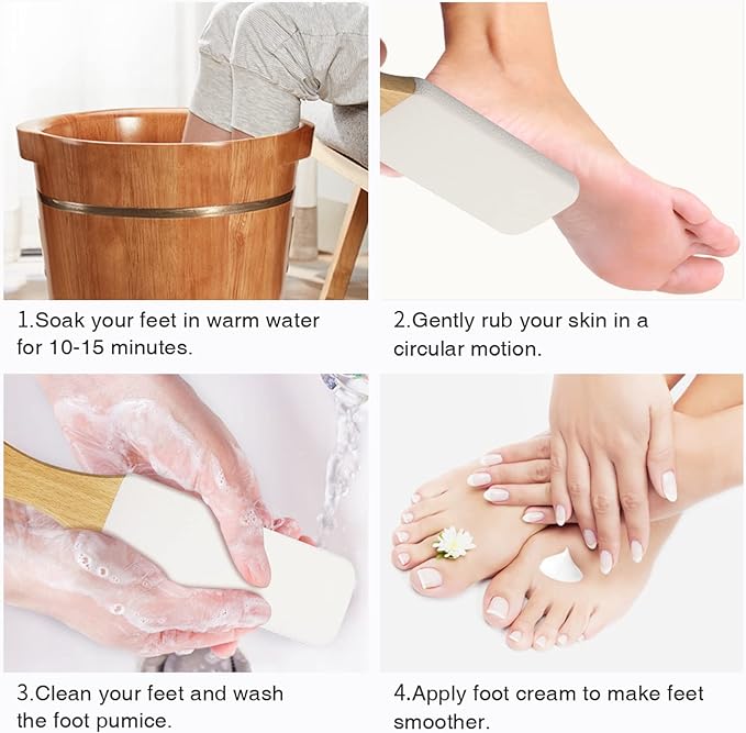 AM 8:00Pumice Stone Foot File, 2 Pack Callus Remover (coarse/fine) for Feet with Wooden Handle, Pedicure Foot Scrubber to Remove Dead Skin, Dry, Rough, Corns Skin Scraper
