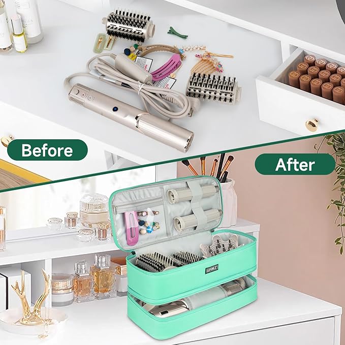 Travel Carrying Case Compatible with Shark Flexstyle/FlexFusion/Hair Dryer,Double-Layer Hair Hot Tools Storage Bag Fits for Dyson Airwrap Styler/Supersonic Hair Dryer and Attachments,Mint Green
