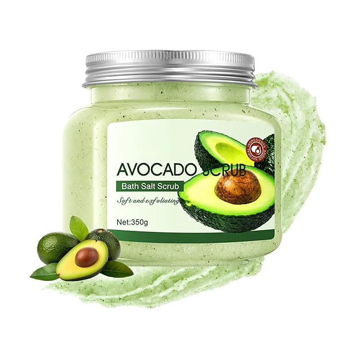 Avocado Body Exfoliator, Deep Cleaning Exfoliating Body Scrub, Moisturizing Nourishing Salt Rose Body Scrub, 350 g